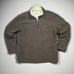 Orvis Sherpa Fleece‎ Lined Zip Pullover Men's Medium Brown Workwear Y2K